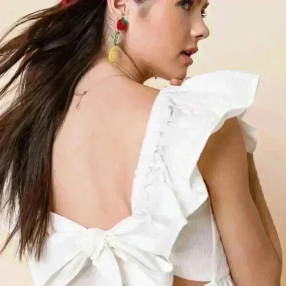 NWT! - Anisa Peplum Bow Back Blouse White (Size Large) - Picture 3 of 11